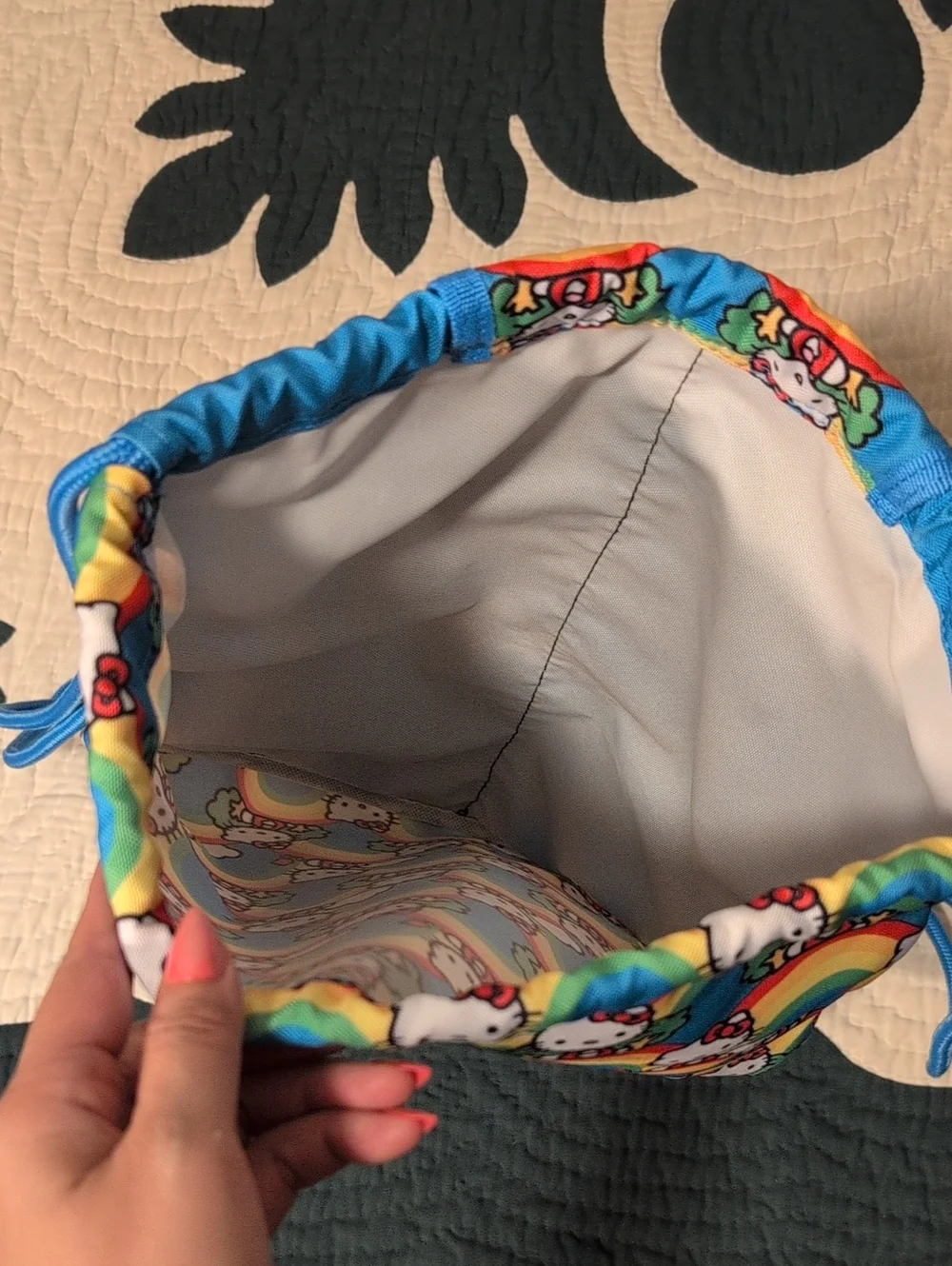 New Jujube X Hello Kitty Rainbow Drawstring Bag - Blue with Multicolor Print